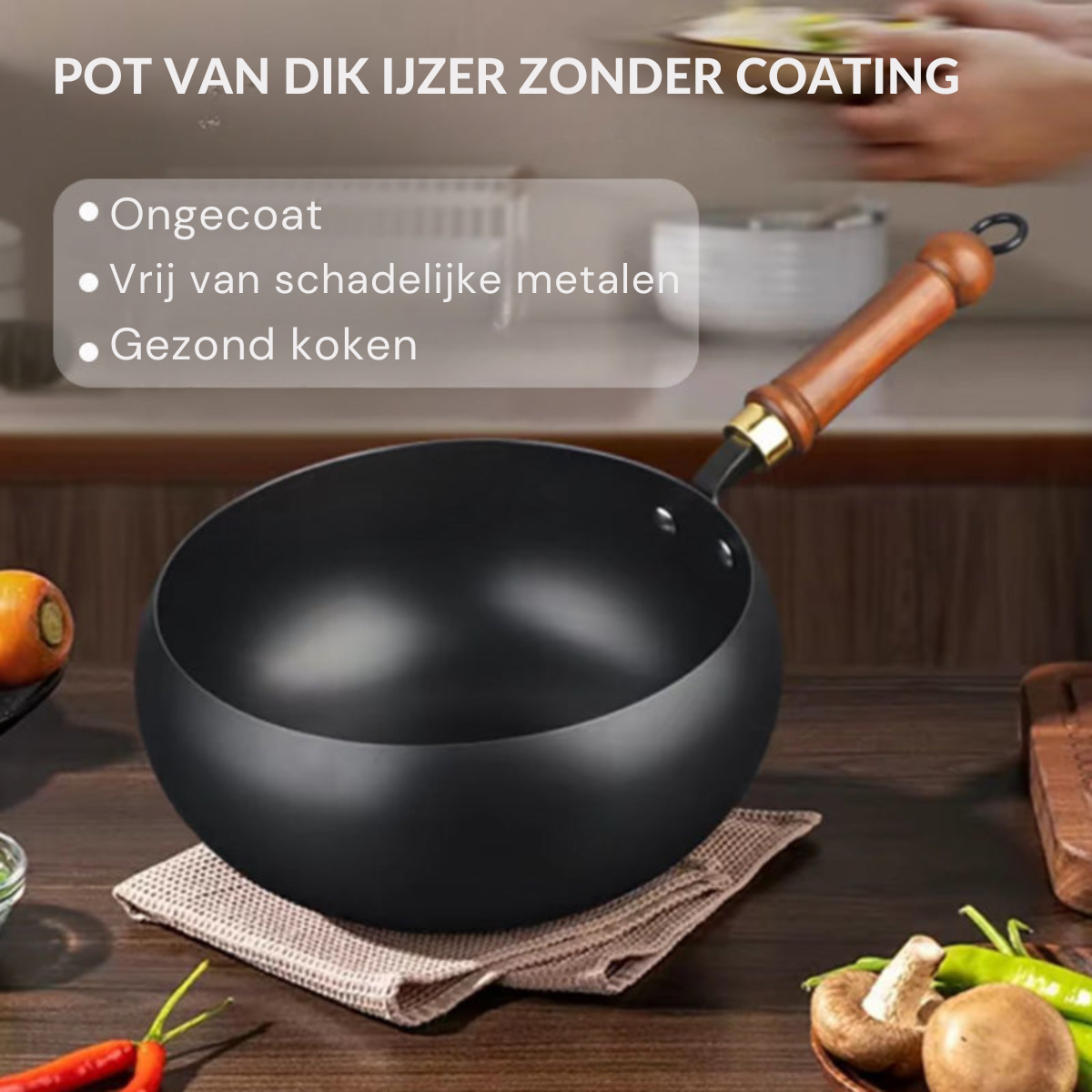 Dikke IJzeren pan | Authentiek koken zonder coating