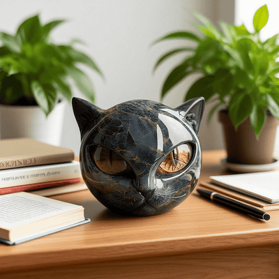 NyxCharm - Sculptuur van mystieke zwarte kattenkop