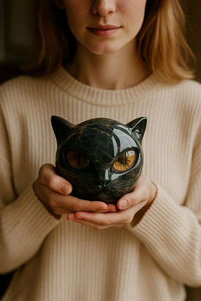 NyxCharm - Sculptuur van mystieke zwarte kattenkop